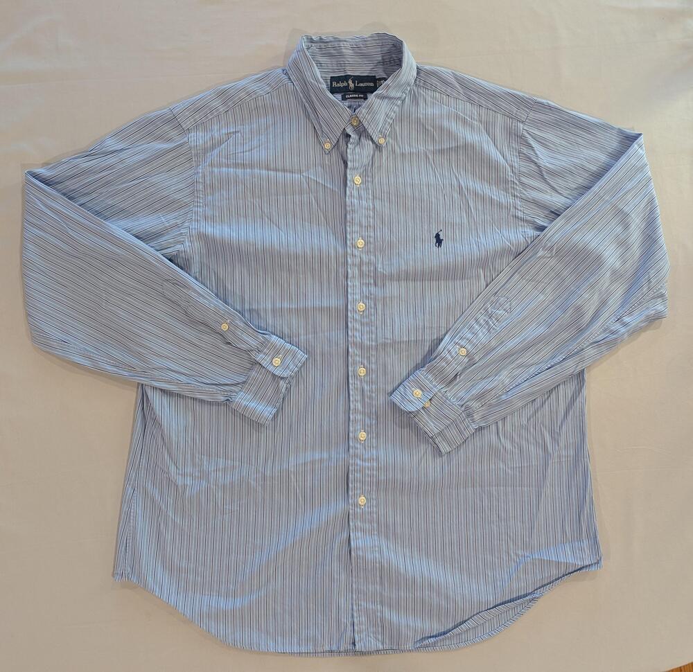 Ralph Lauren Shirt Mens XL Blue Striped Long Sleeve Button Up Classic Fit